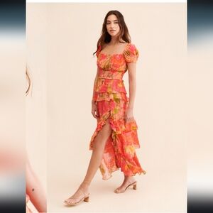 FARM Rio Vibrant Pink and Orange High Low Dress